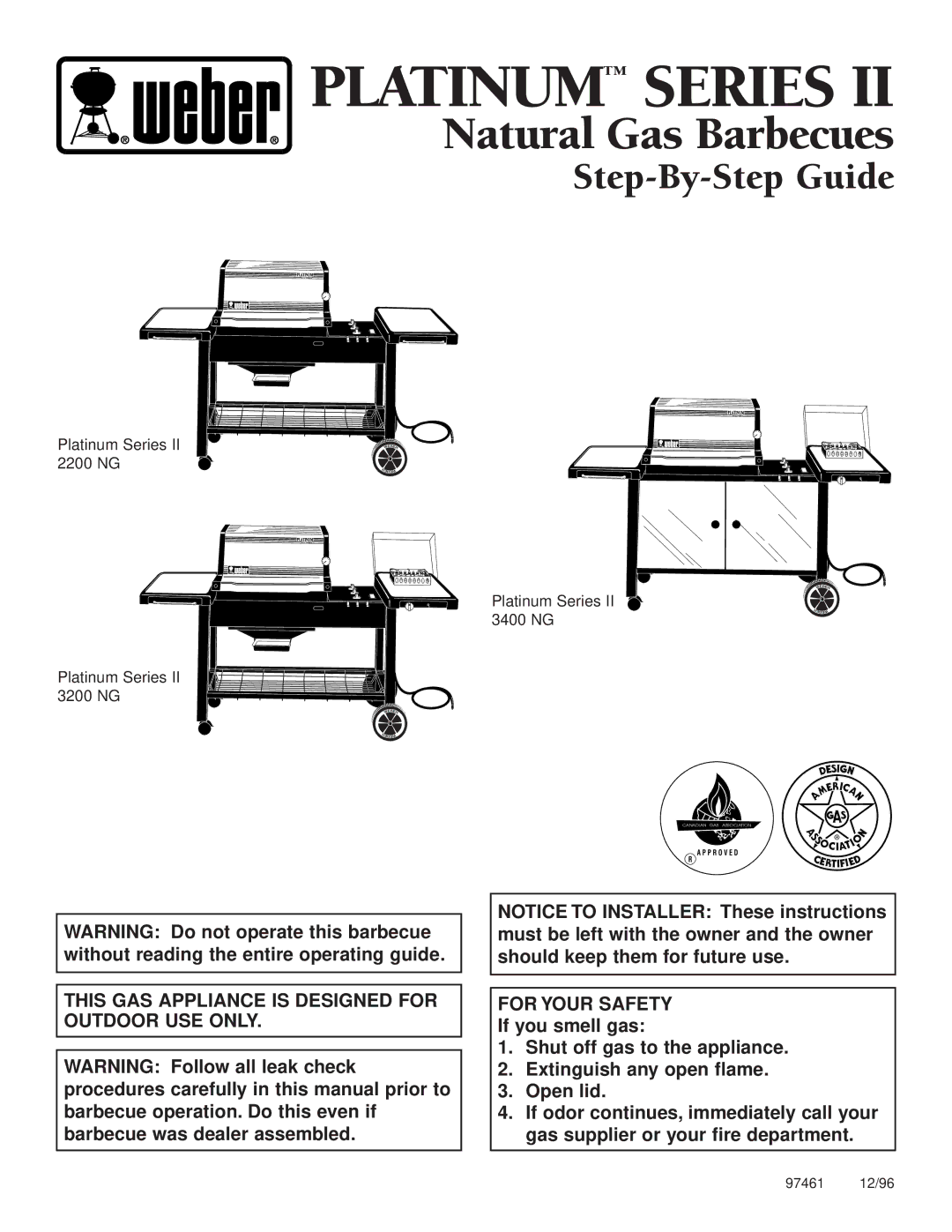 Weber 2200 NG, 3400 NG, 3200 NG manual Platinum Series 