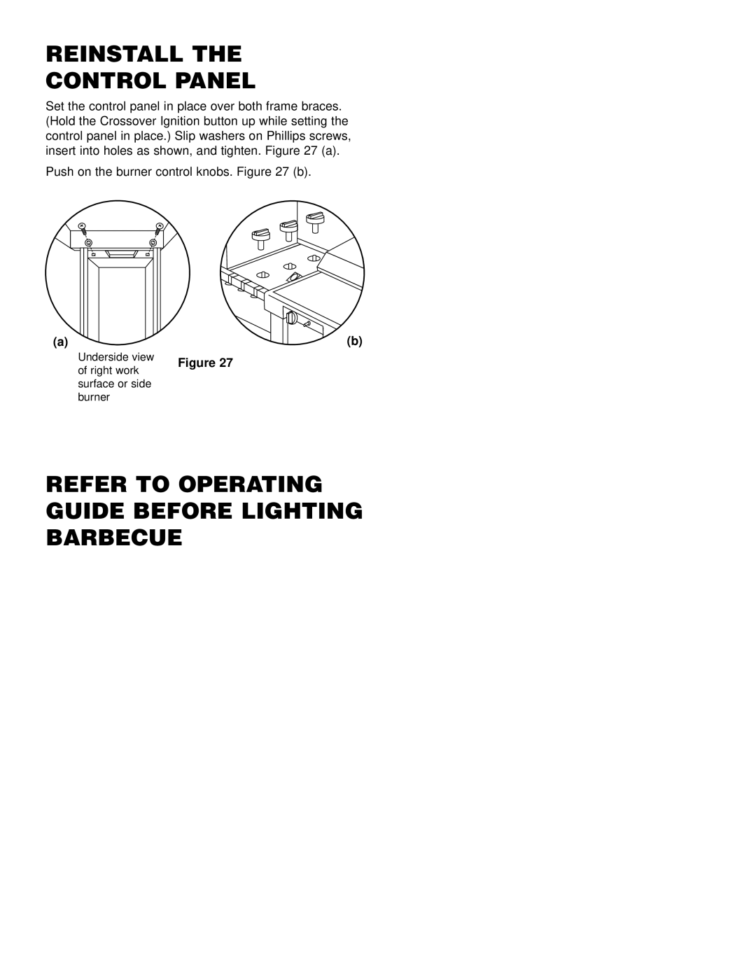 Weber 3400 NG, 2200 NG, 3200 NG manual Reinstall Control Panel, Refer to Operating Guide Before Lighting Barbecue 