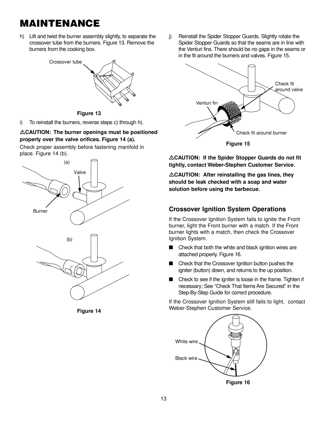 Weber 2200 NG, 3400 NG Crossover Ignition System Operations, Check proper assembly before fastening manifold in place. b 