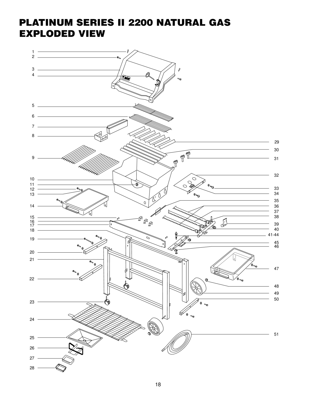 Weber 3400 NG, 2200 NG manual Platinum Series II 2200 Natural GAS Exploded View 