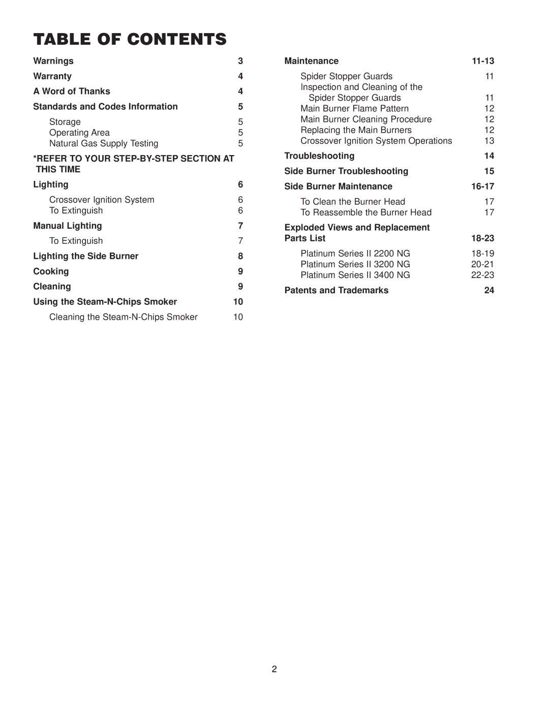 Weber 3400 NG, 2200 NG manual Table of Contents 