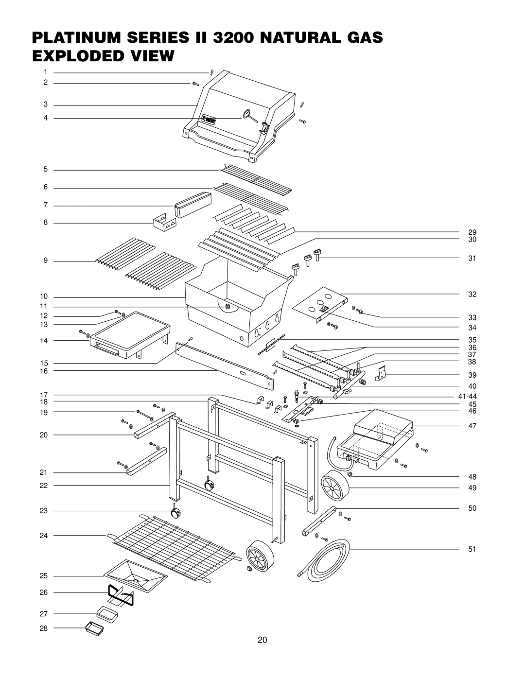 Weber 3400 NG, 2200 NG manual Platinum Series II 3200 Natural GAS Exploded View 