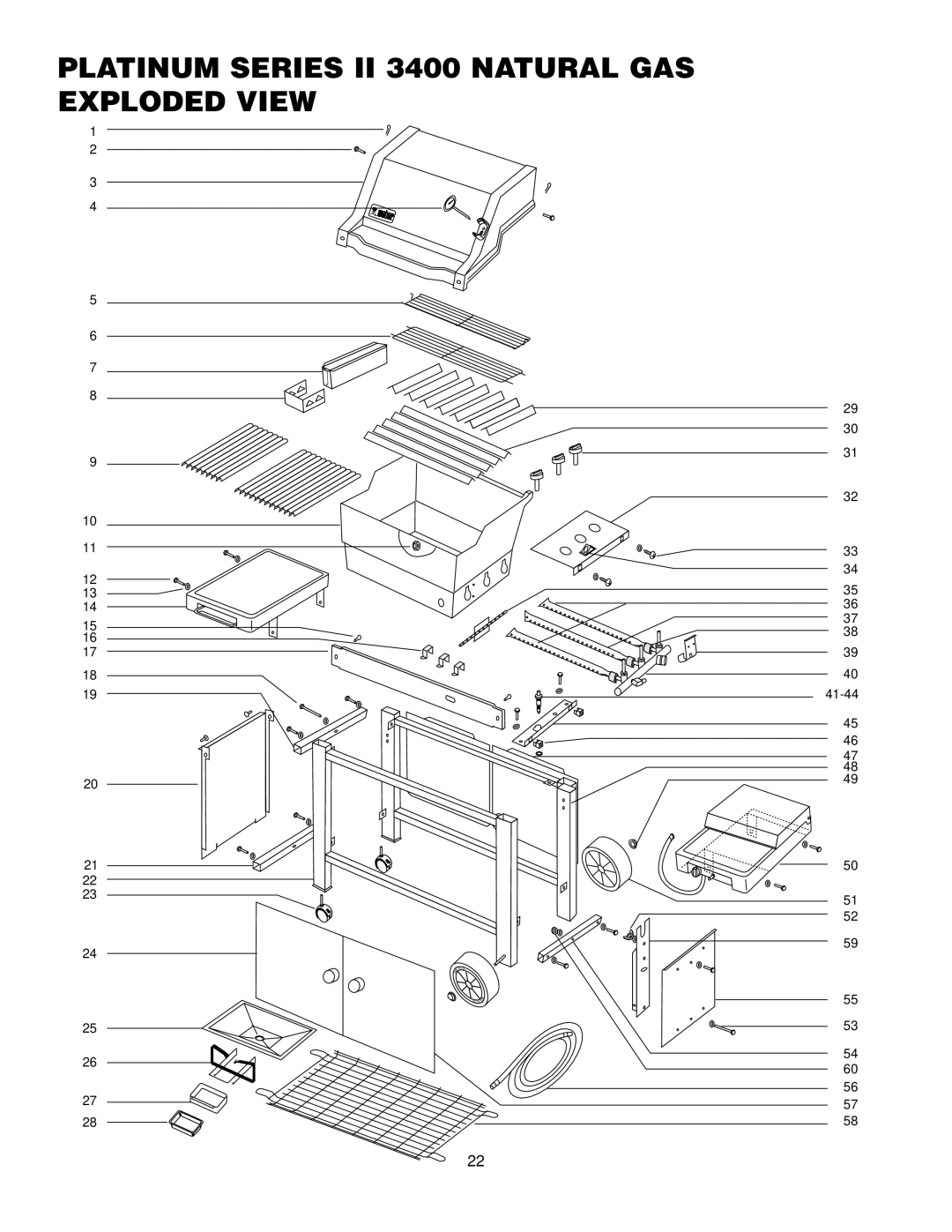 Weber 3400 NG, 2200 NG manual Platinum Series II 3400 Natural GAS Exploded View 