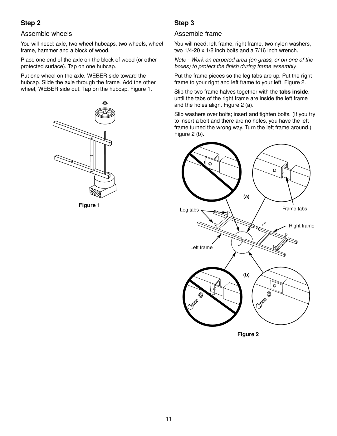 Weber 3400 Series owner manual Assemble wheels, Assemble frame 