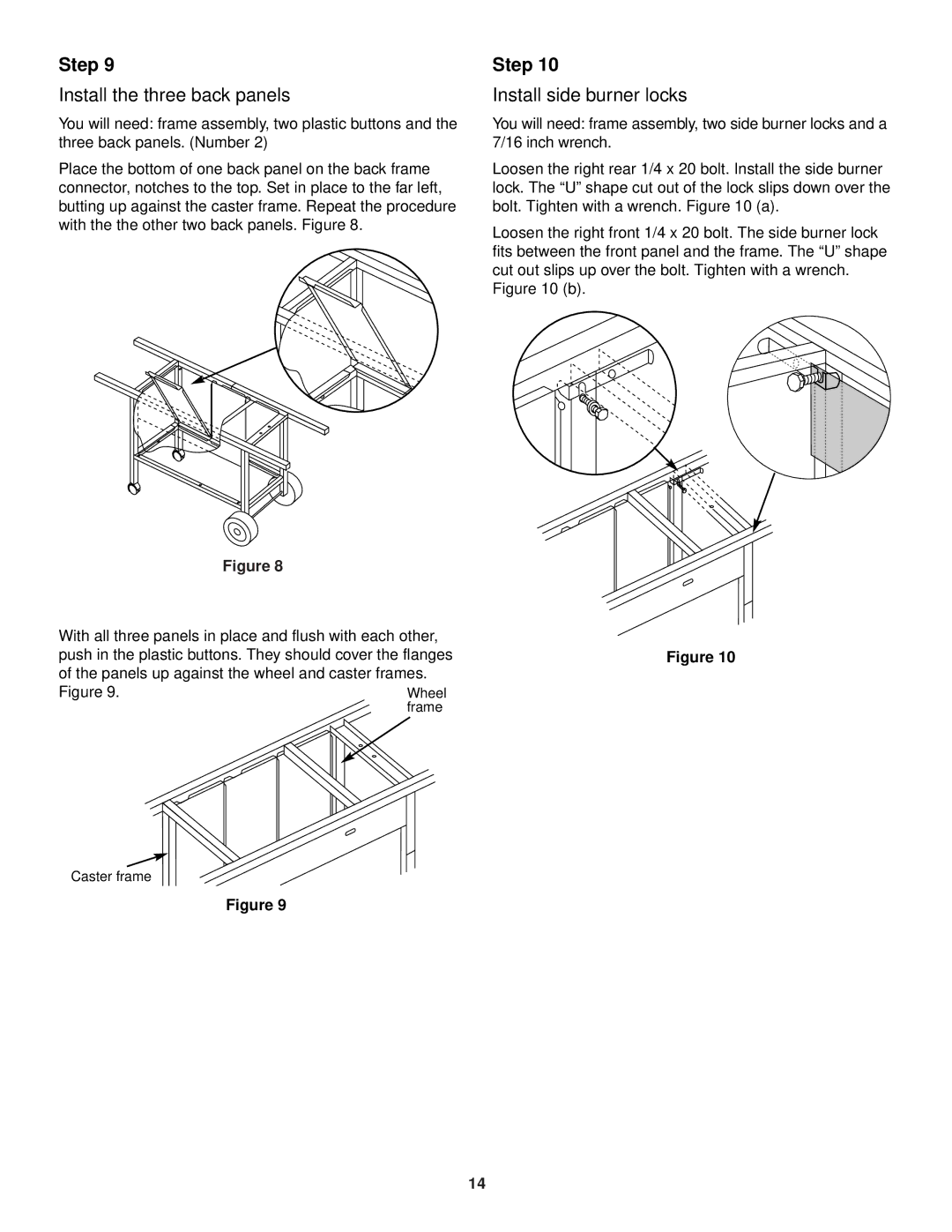 Weber 3400 Series owner manual Install the three back panels, Install side burner locks 