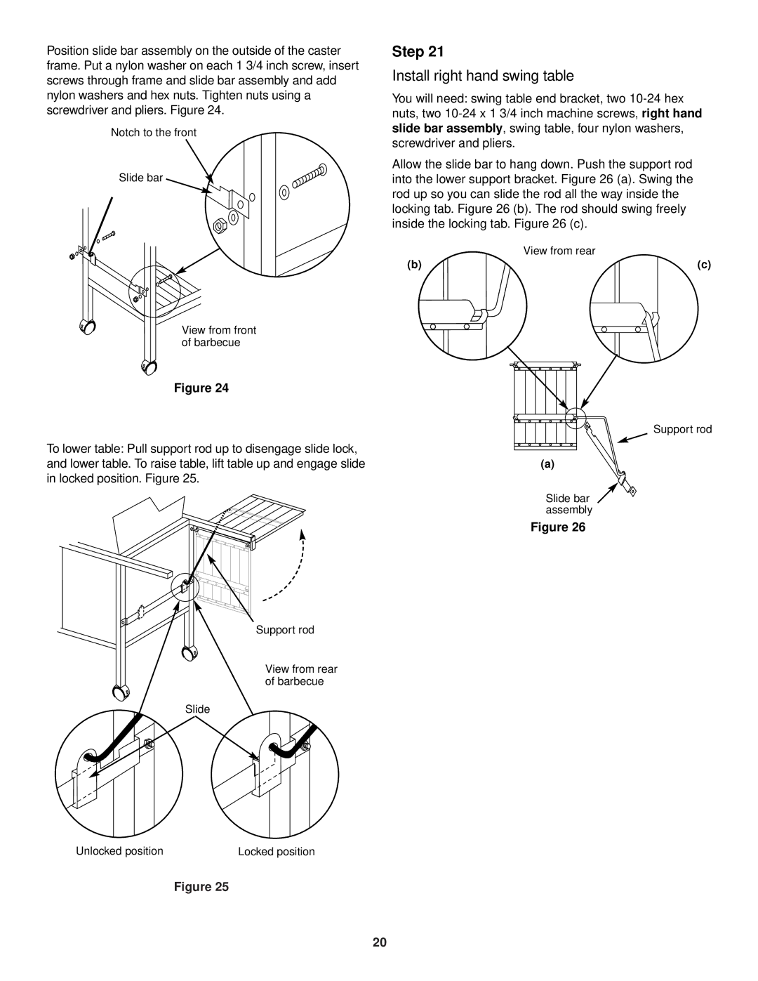 Weber 3400 Series owner manual Install right hand swing table 