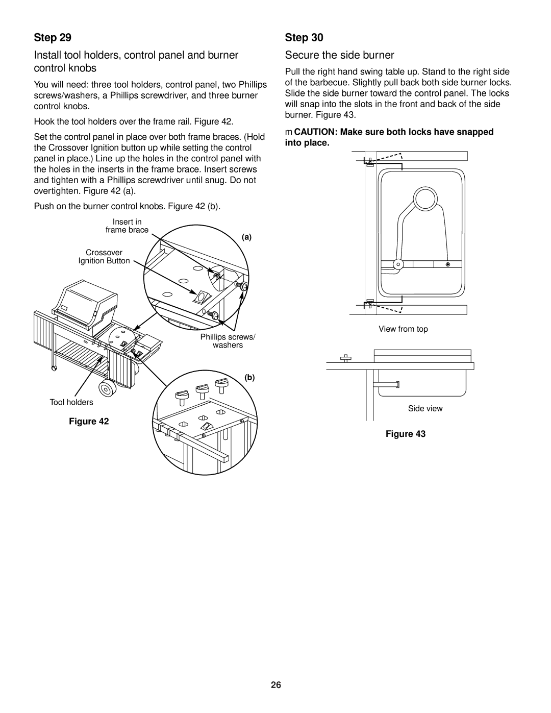 Weber 3400 Series owner manual Secure the side burner, MCAUTION Make sure both locks have snapped into place 