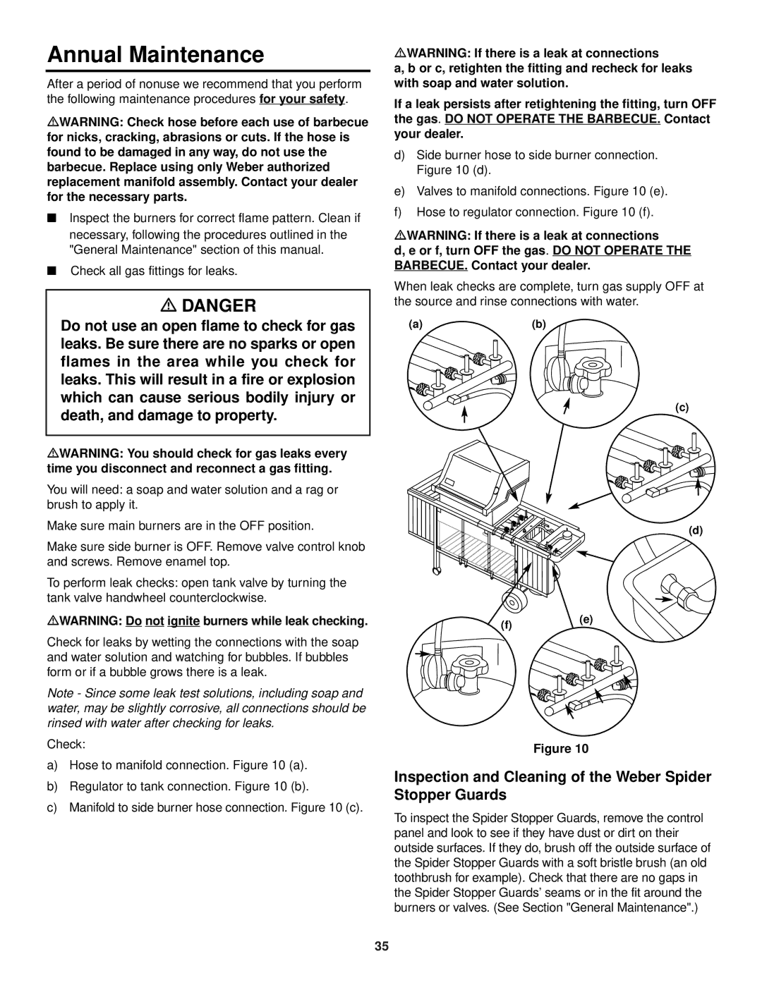 Weber 3400 Series owner manual Annual Maintenance, Inspection and Cleaning of the Weber Spider Stopper Guards 