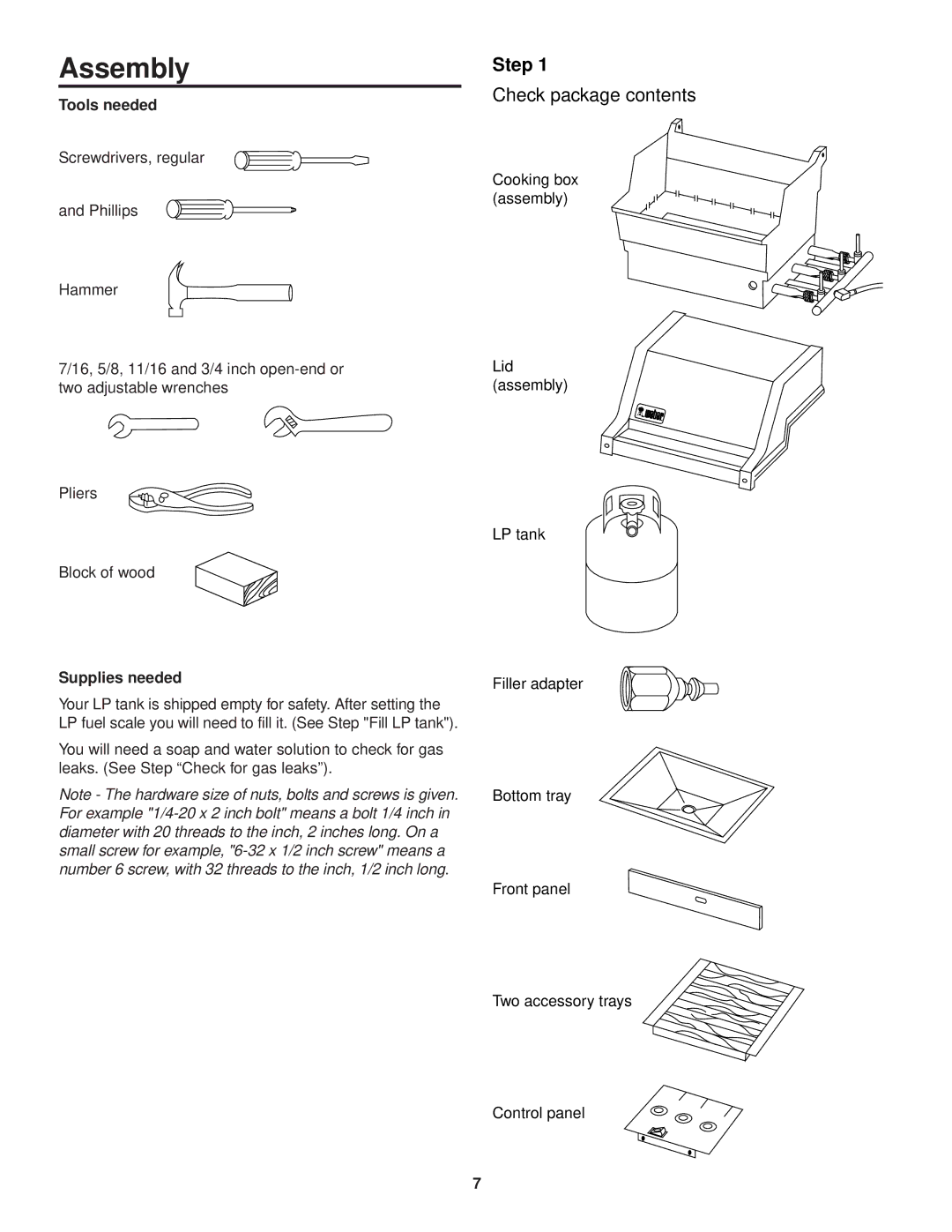 Weber 3400 Series owner manual Assembly, Step, Check package contents 