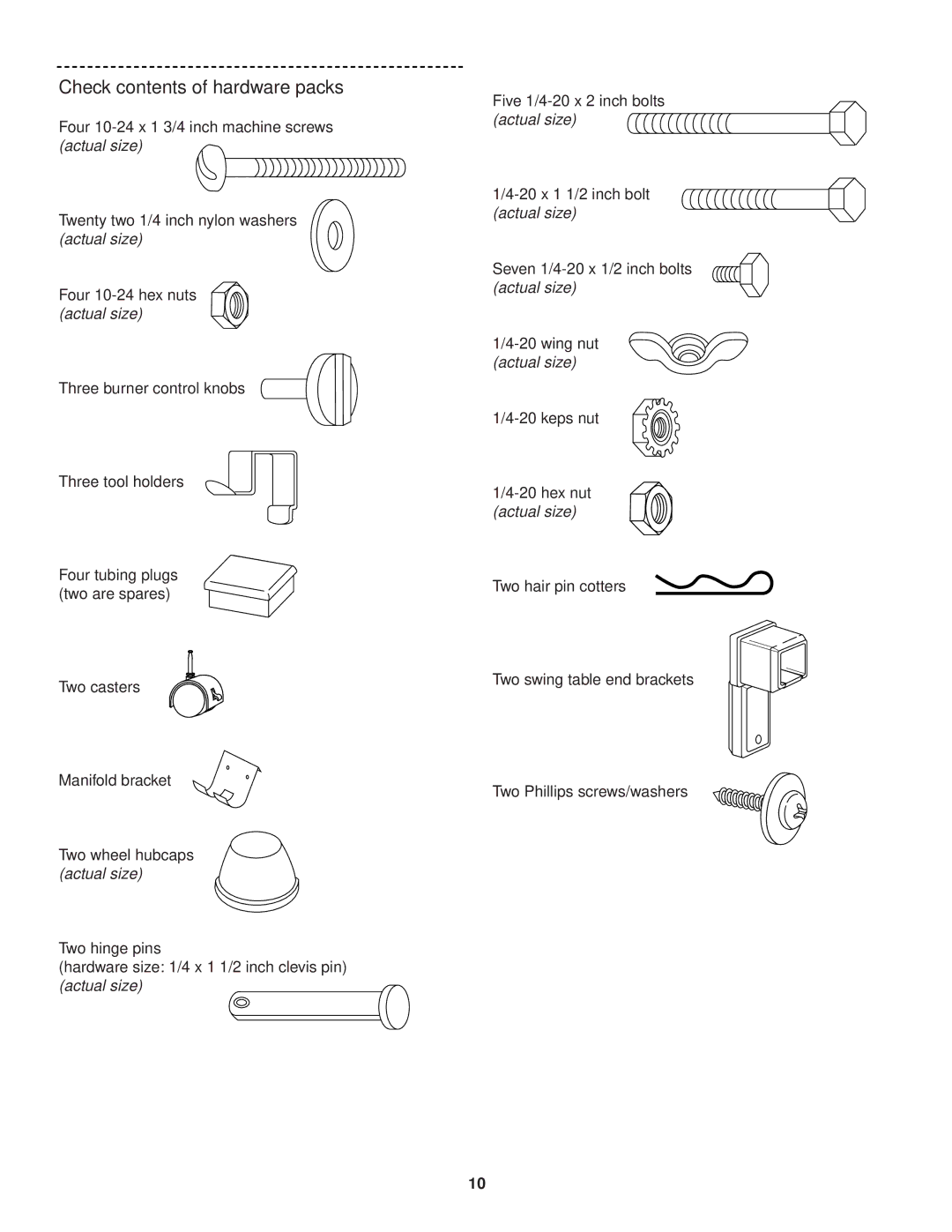 Weber 3400 owner manual Check contents of hardware packs 