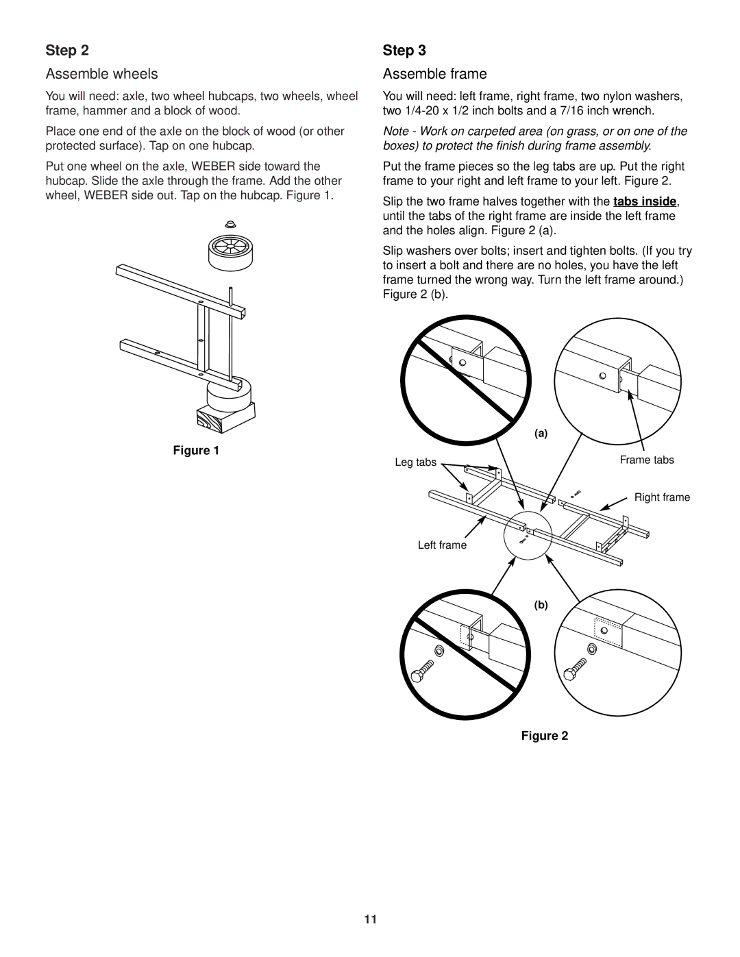 Weber 3400 owner manual Assemble wheels, Assemble frame 