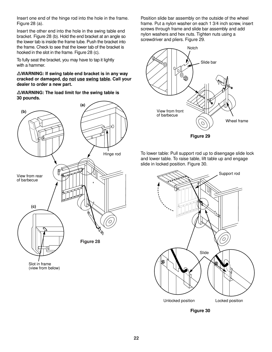 Weber 3400 owner manual To lower table Pull support rod up to disengage slide lock 