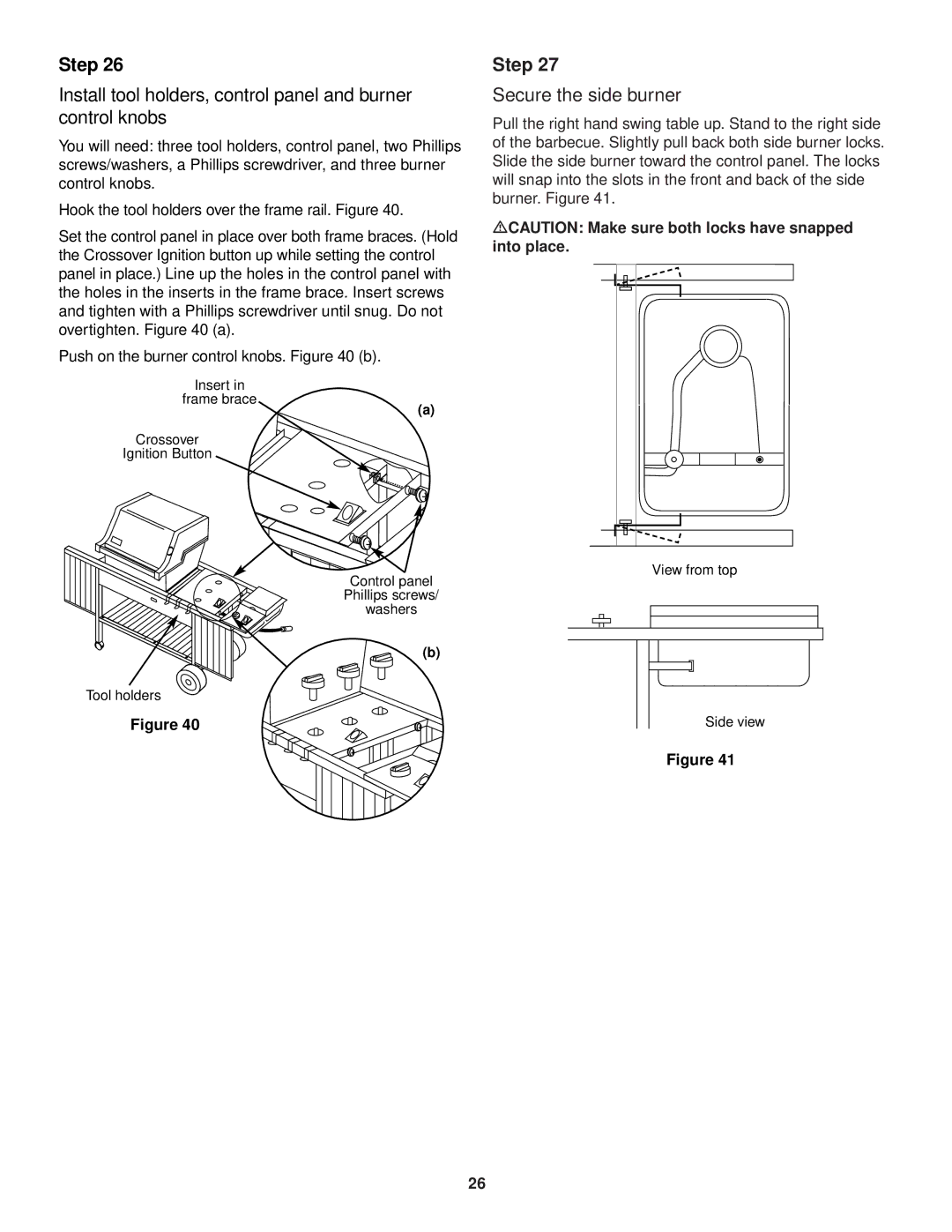 Weber 3400 owner manual Secure the side burner, MCAUTION Make sure both locks have snapped into place 