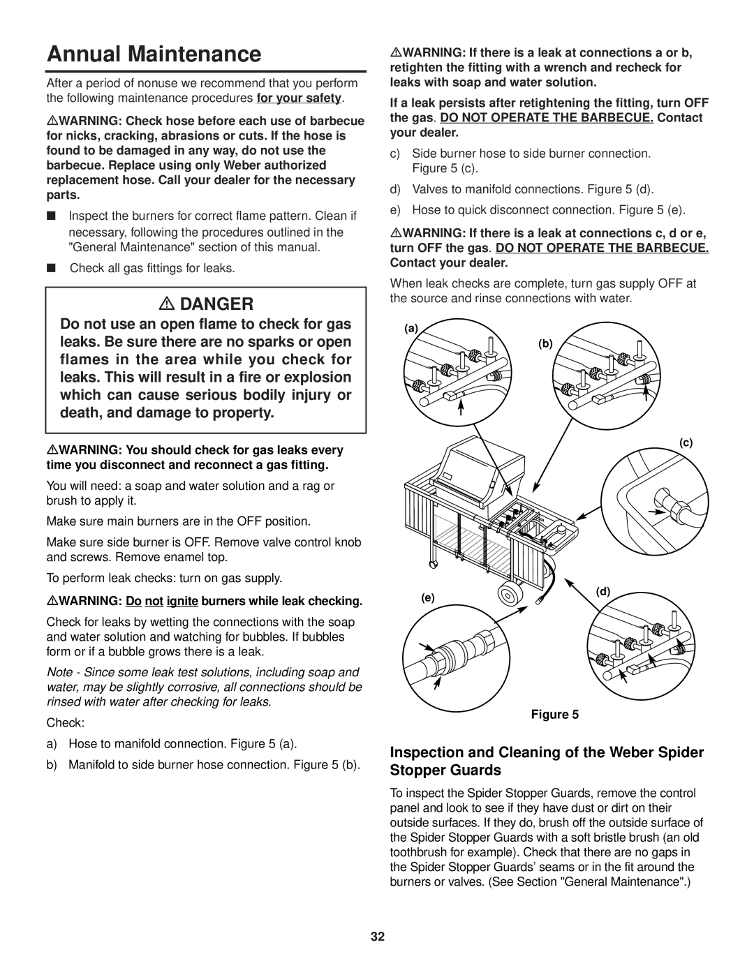 Weber 3400 owner manual Annual Maintenance, Inspection and Cleaning of the Weber Spider Stopper Guards 