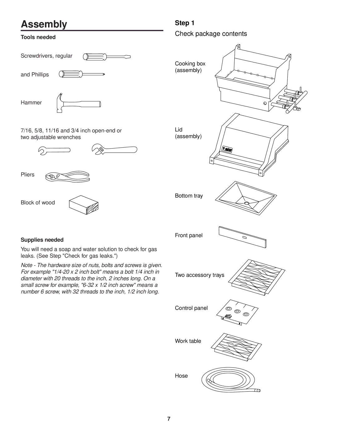 Weber 3400 owner manual Assembly, Step, Check package contents 