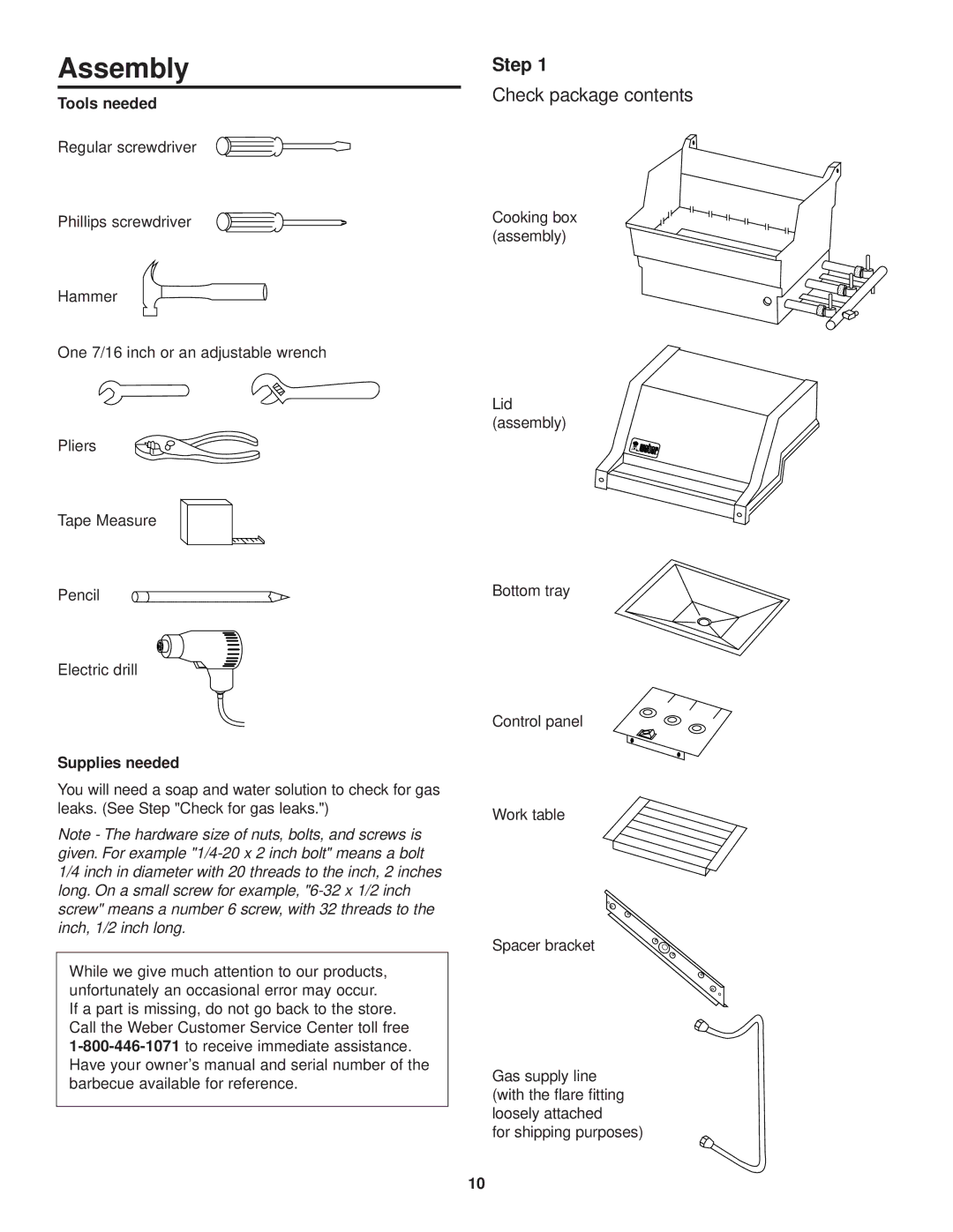 Weber 3500 LX owner manual Assembly, Step, Check package contents 