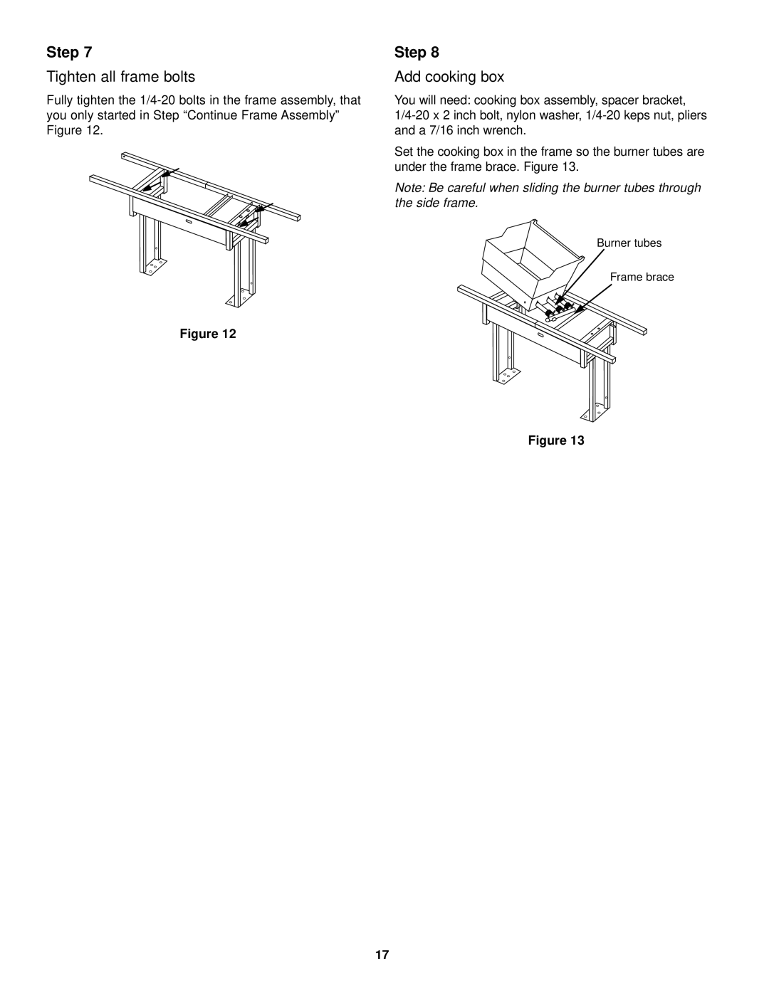 Weber 3500 LX owner manual Tighten all frame bolts, Add cooking box 