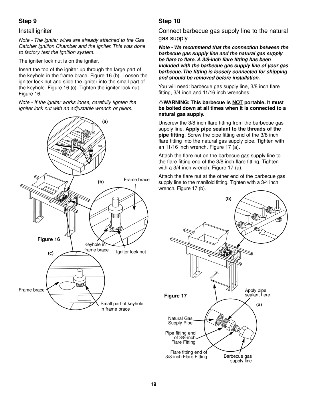 Weber 3500 LX owner manual Install igniter, Connect barbecue gas supply line to the natural gas supply 