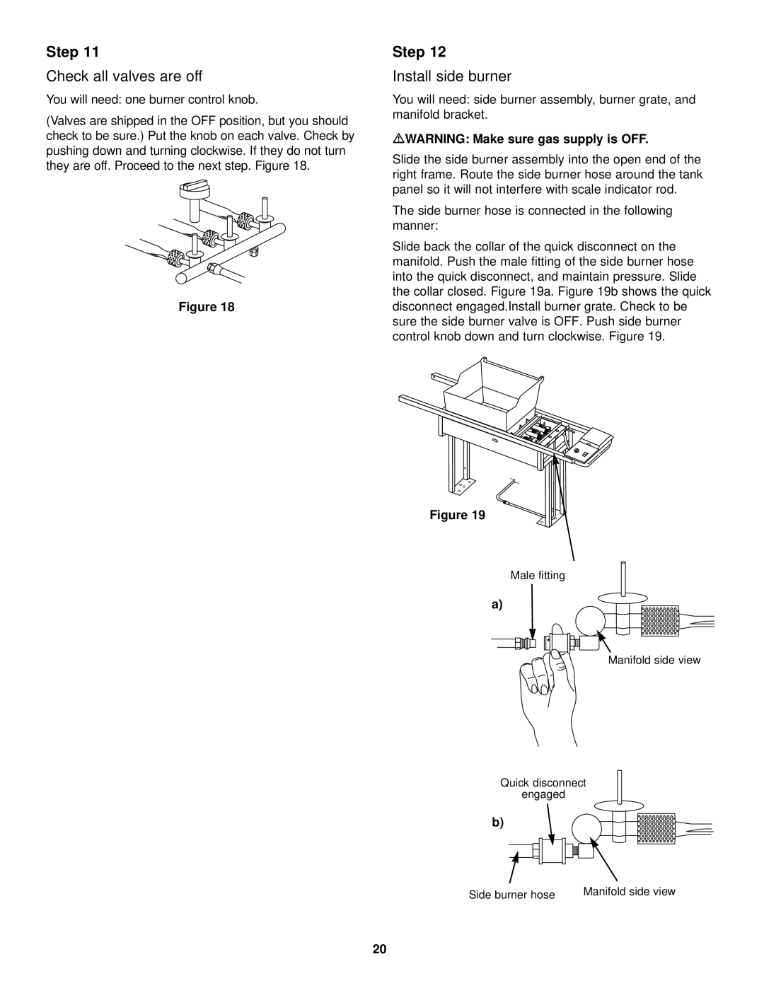 Weber 3500 LX owner manual Check all valves are off, Install side burner, MWARNING Make sure gas supply is OFF 