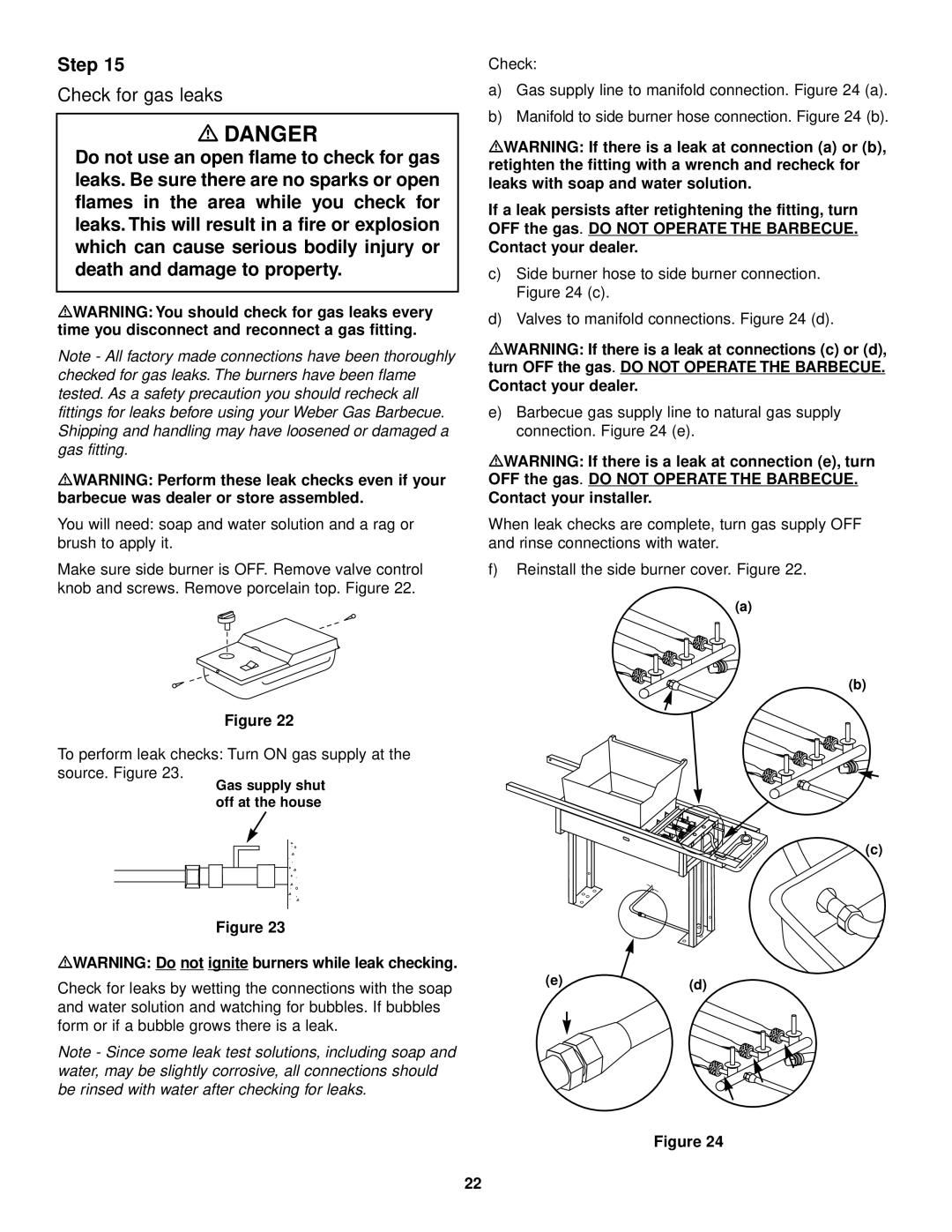 Weber 3500 LX owner manual Check for gas leaks, MWARNING Do not ignite burners while leak checking 