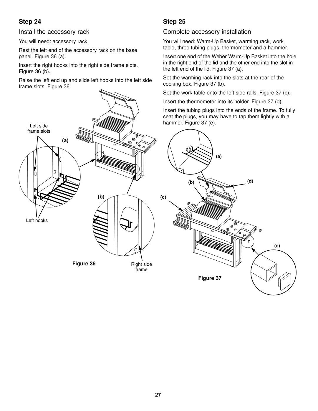 Weber 3500 LX owner manual Install the accessory rack, Complete accessory installation 