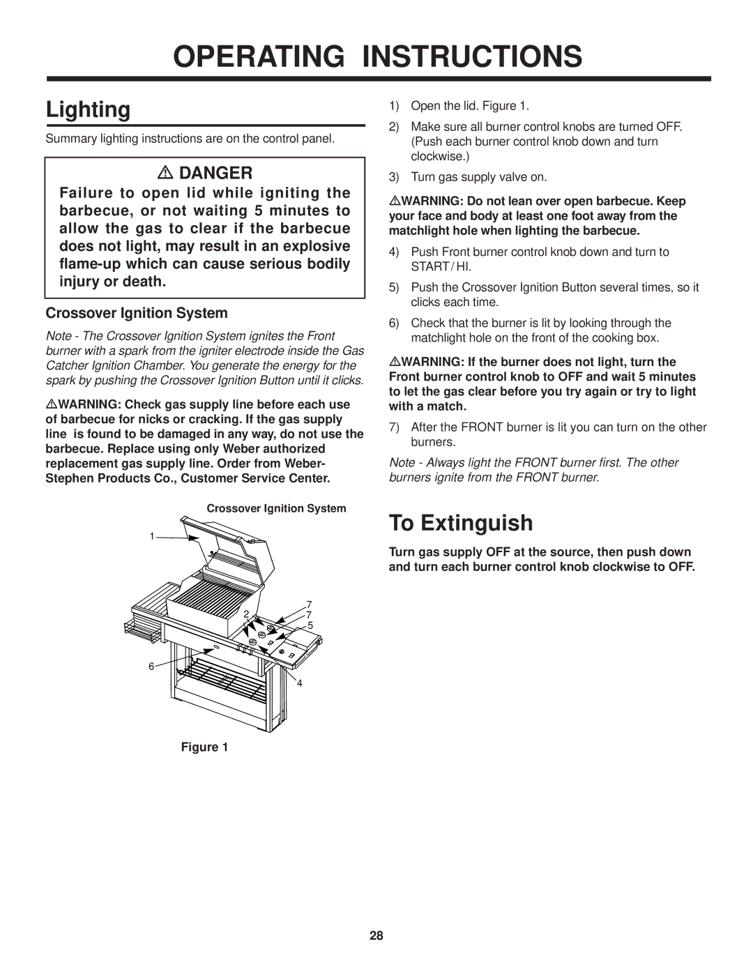 Weber 3500 LX owner manual Lighting, To Extinguish 