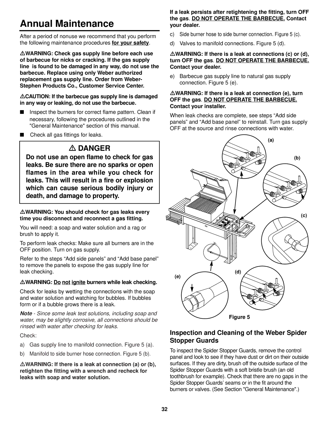 Weber 3500 LX owner manual Annual Maintenance, Inspection and Cleaning of the Weber Spider Stopper Guards 