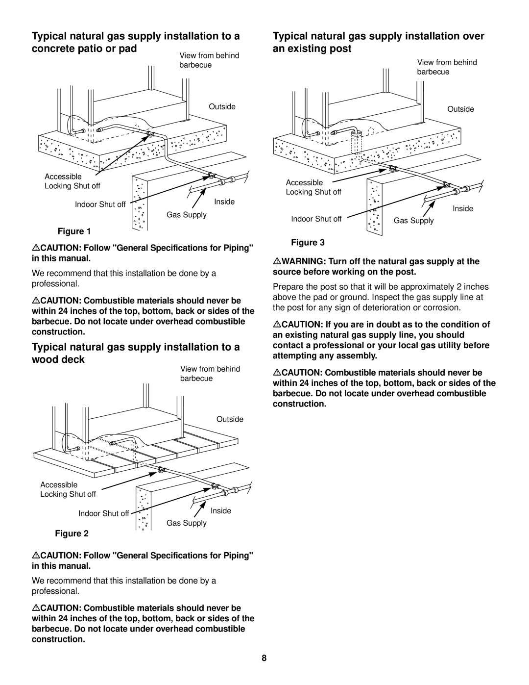 Weber 3500 LX owner manual Typical natural gas supply installation to a wood deck 