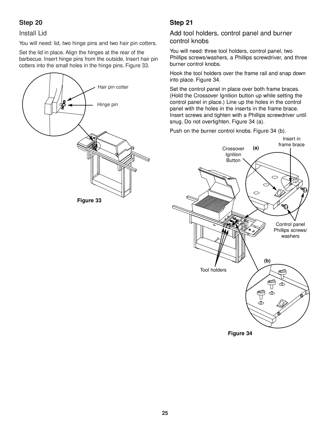 Weber 3500 owner manual Install Lid, Add tool holders, control panel and burner control knobs 