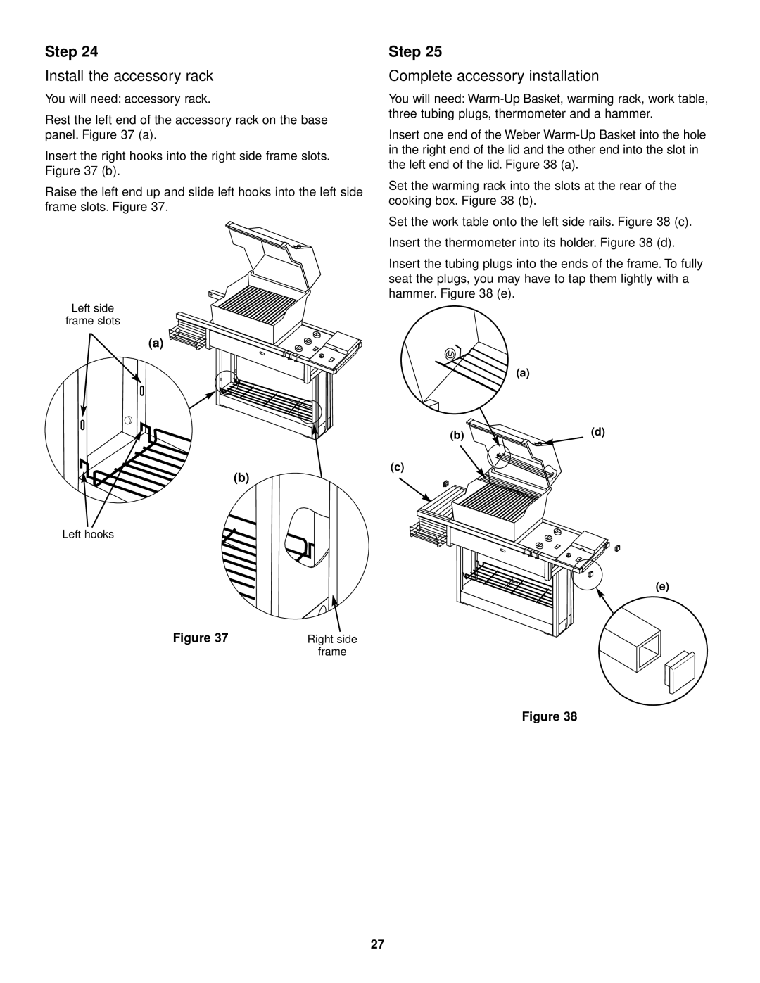 Weber 3500 owner manual Install the accessory rack, Complete accessory installation 