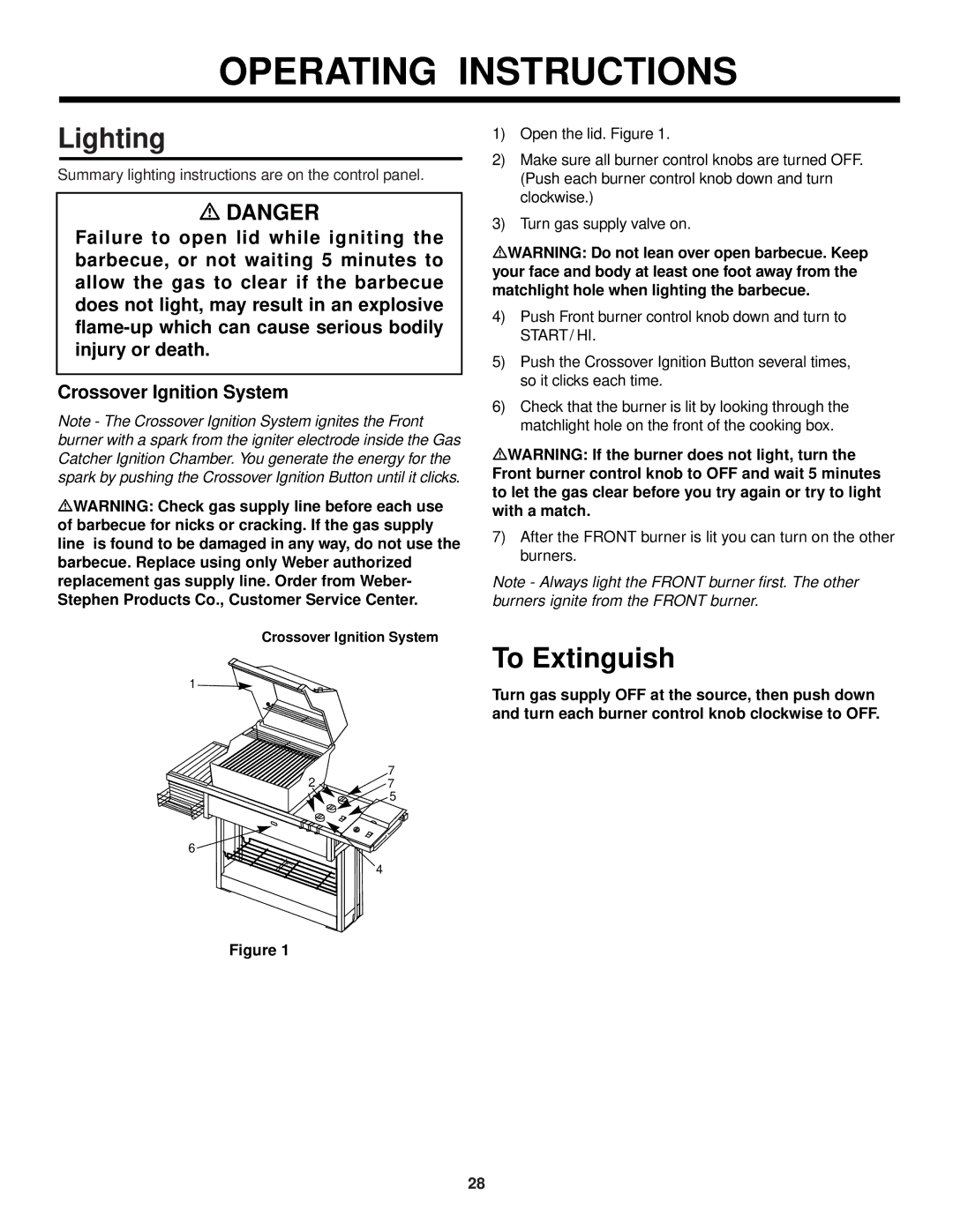 Weber 3500 owner manual Lighting, To Extinguish 