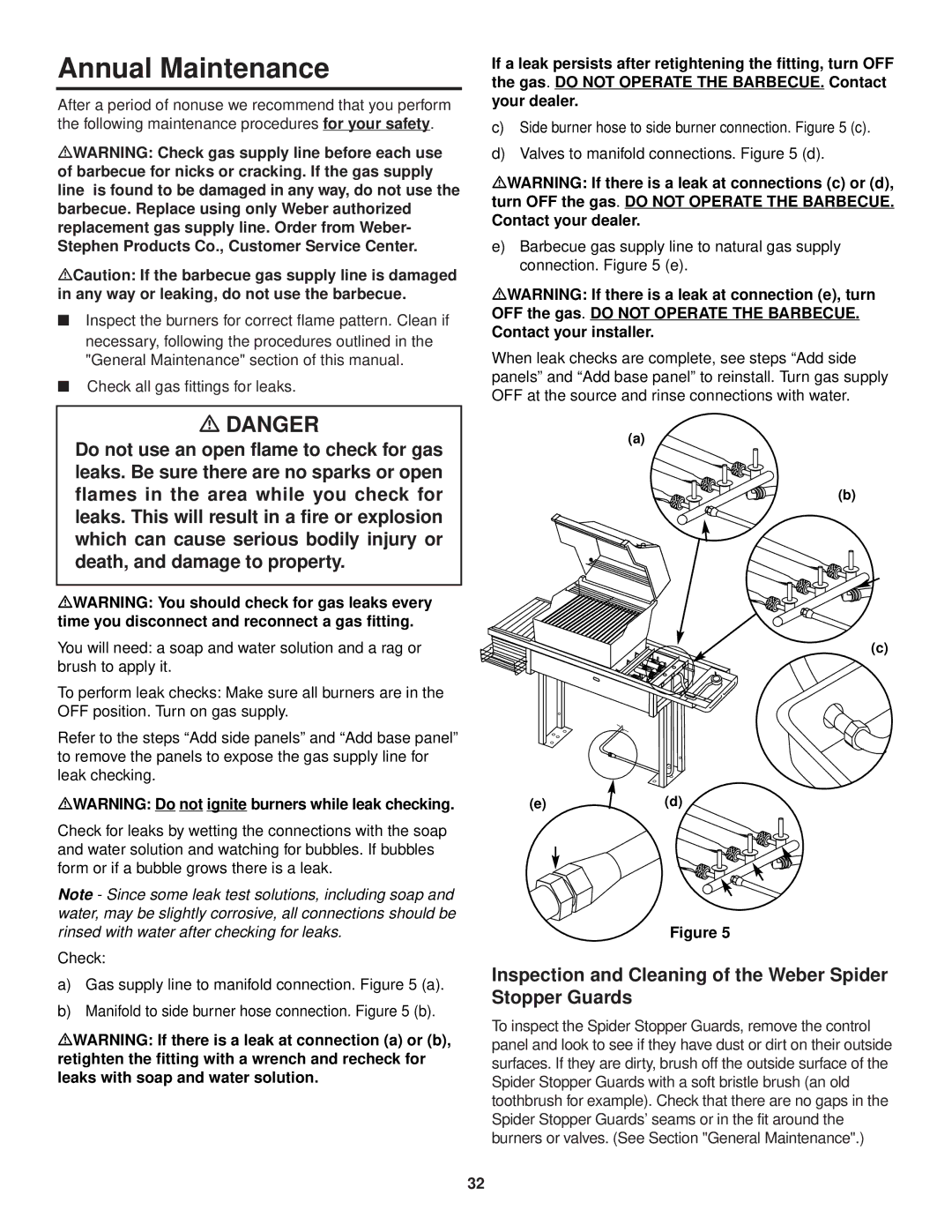 Weber 3500 owner manual Annual Maintenance, Inspection and Cleaning of the Weber Spider Stopper Guards 