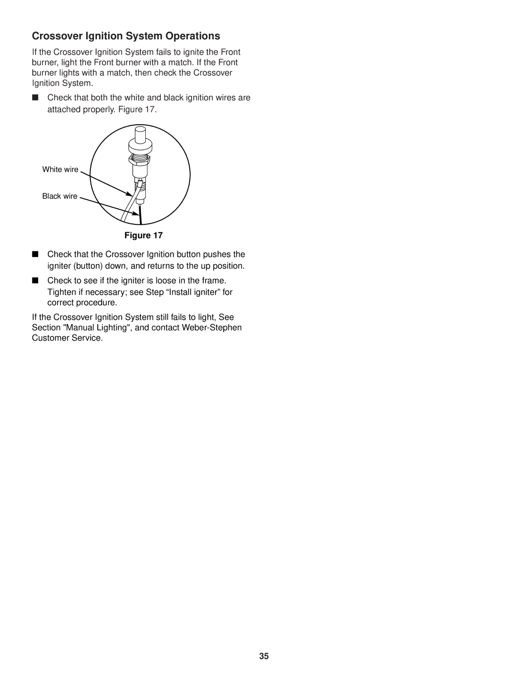 Weber 3500 owner manual Crossover Ignition System Operations 