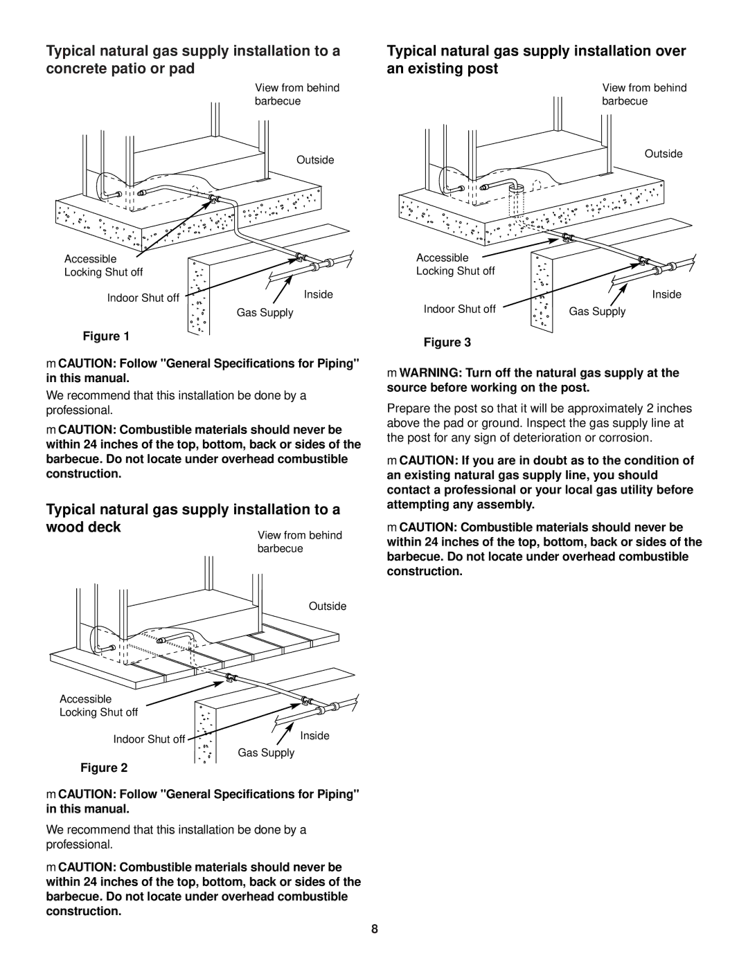 Weber 3500 owner manual Typical natural gas supply installation to a wood deck 