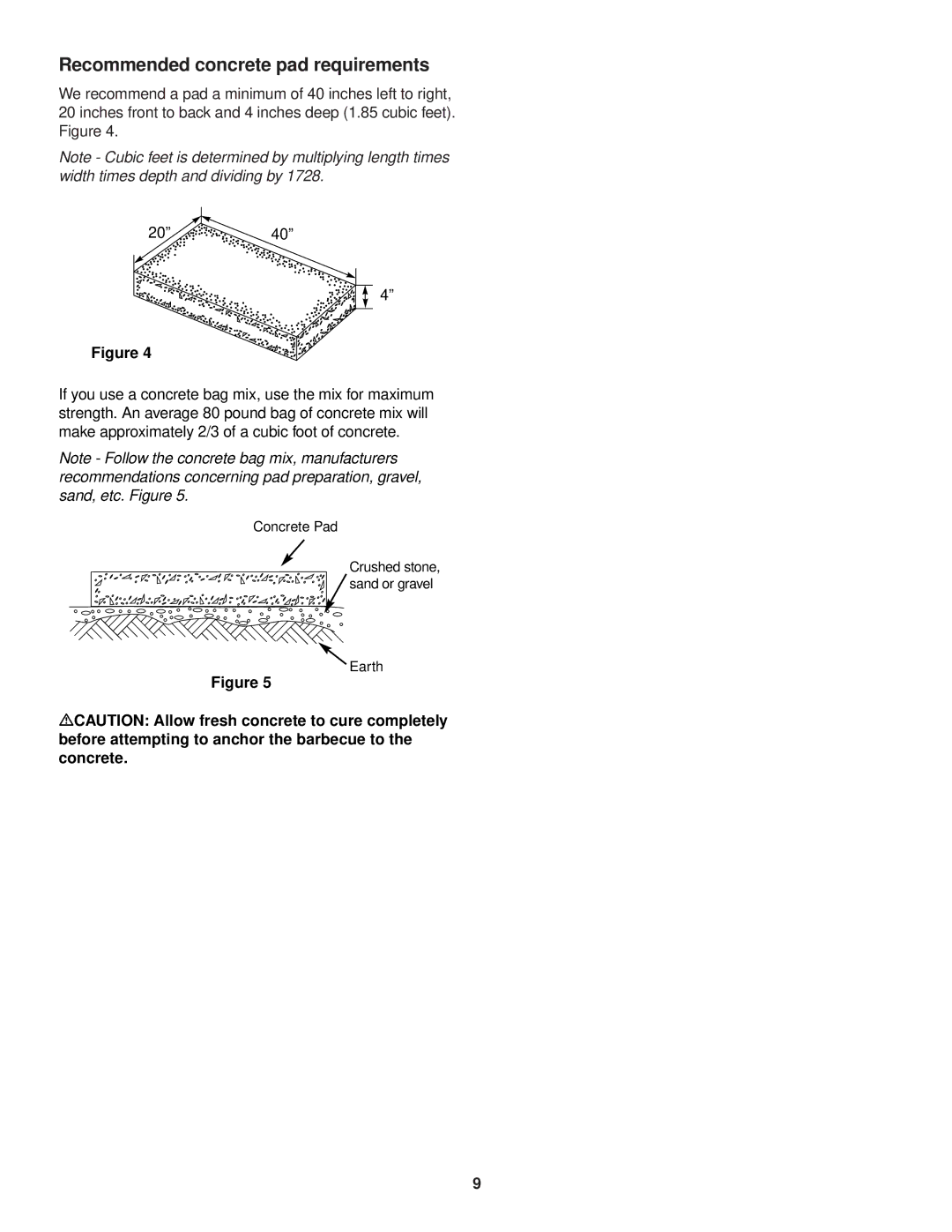 Weber 3500 owner manual Recommended concrete pad requirements 