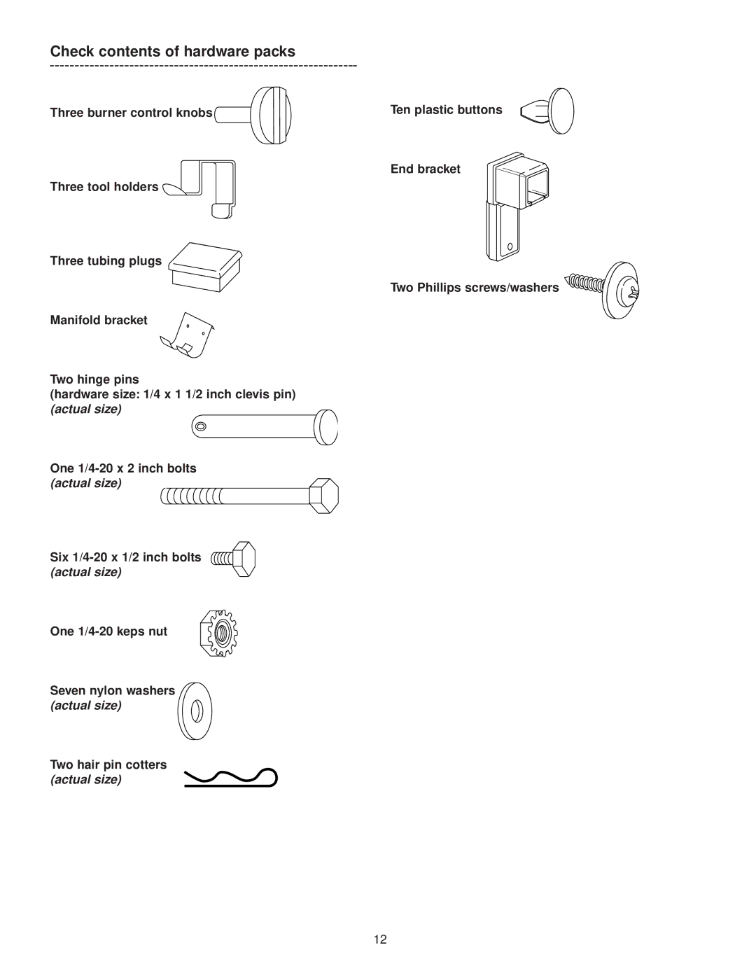 Weber 3500 owner manual Check contents of hardware packs 