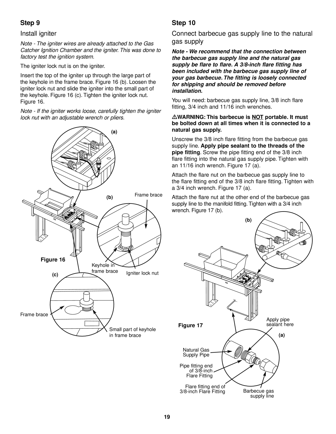 Weber 3500 owner manual Install igniter, Connect barbecue gas supply line to the natural gas supply 