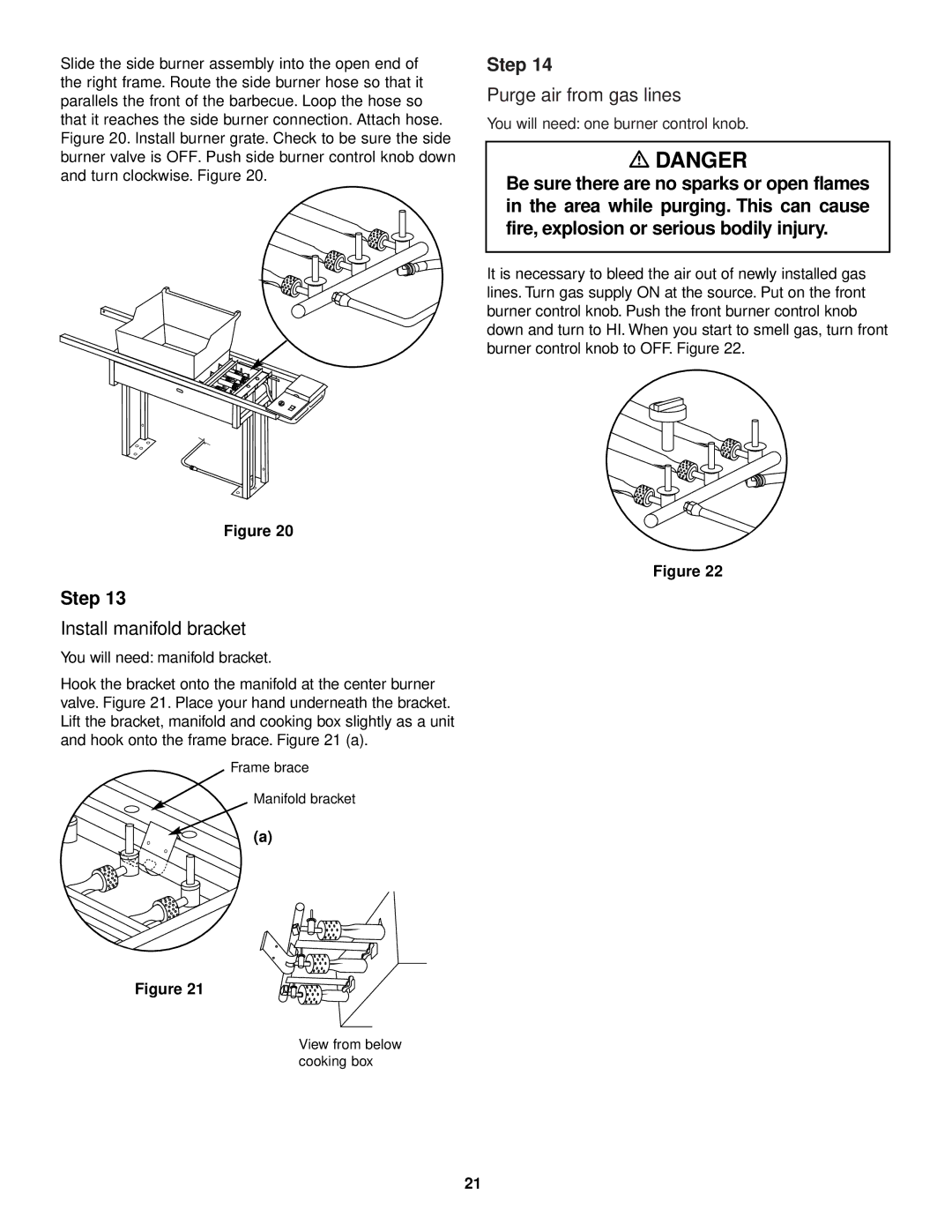 Weber 3500 owner manual Install manifold bracket, Purge air from gas lines 