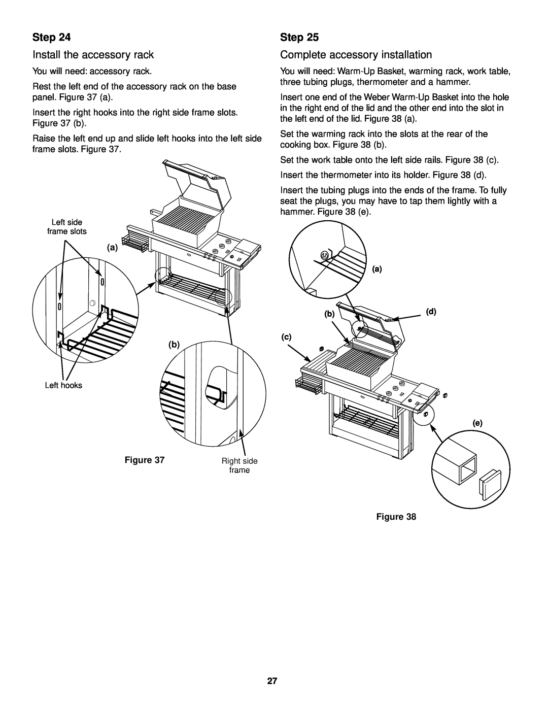 Weber 3500 owner manual Step, Install the accessory rack, Complete accessory installation 