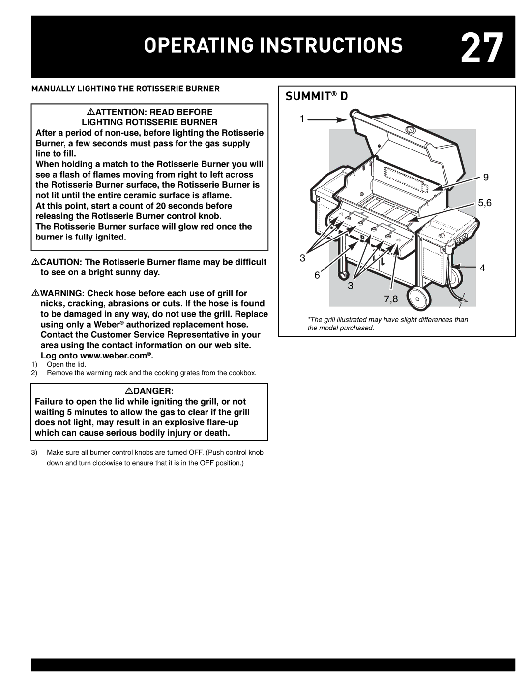 Weber 38008 manual Manually Lighting the Rotisserie Burner 