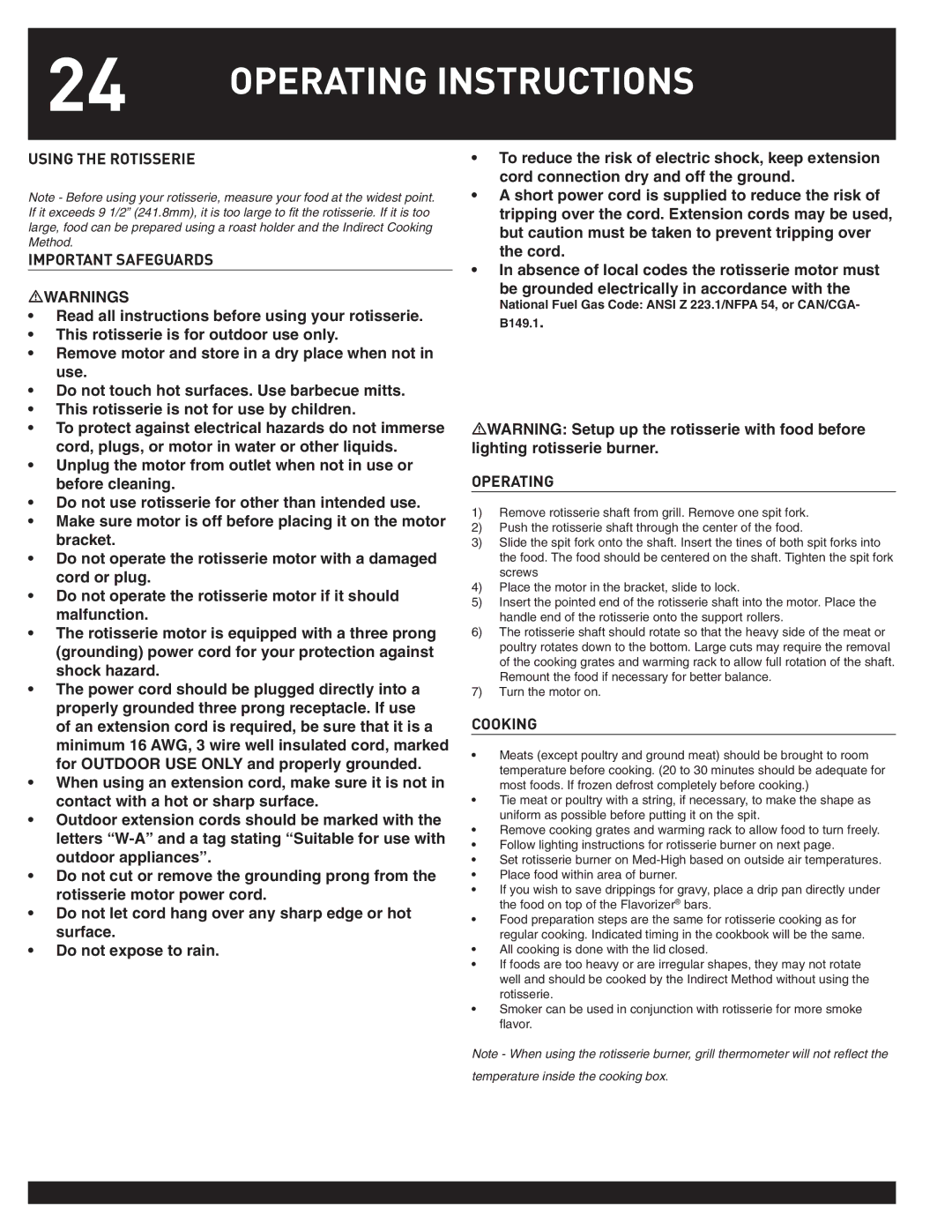 Weber 38026 manual Using the Rotisserie Important Safeguards, Cooking 