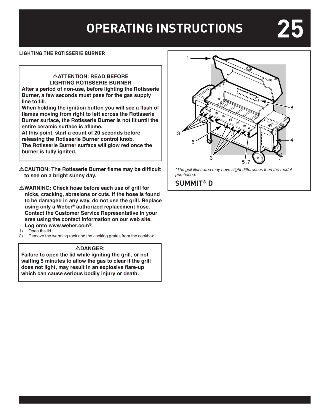 Weber 38026 manual Lighting the Rotisserie Burner 