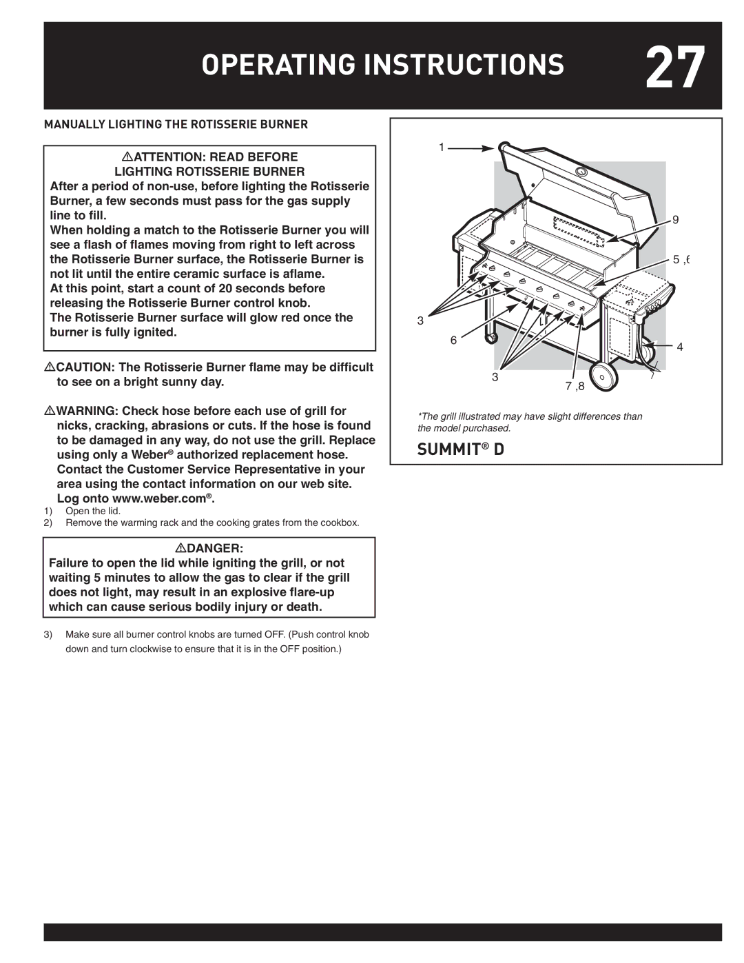 Weber 38026 manual Manually Lighting the Rotisserie Burner 