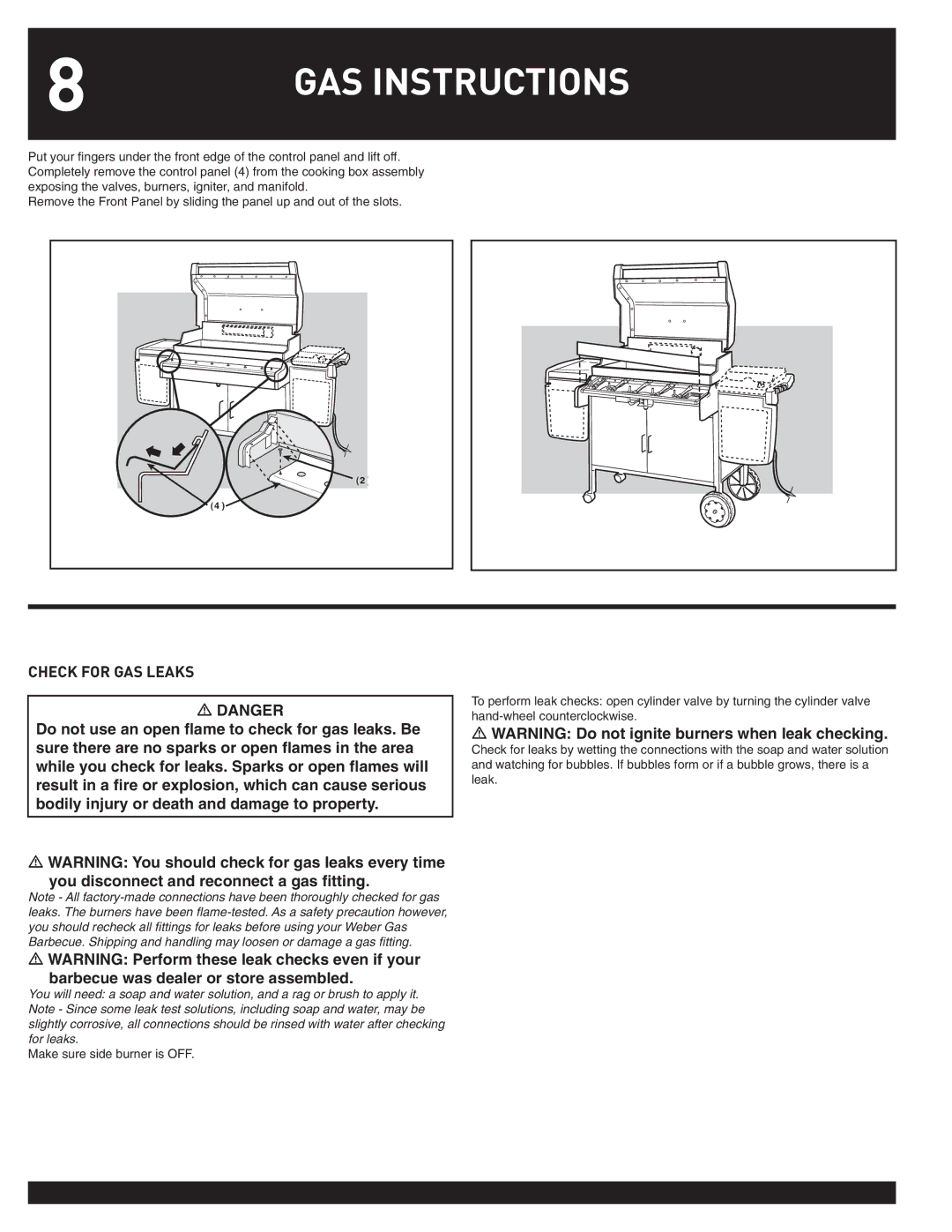 Weber 38026 manual Check for GAS Leaks 