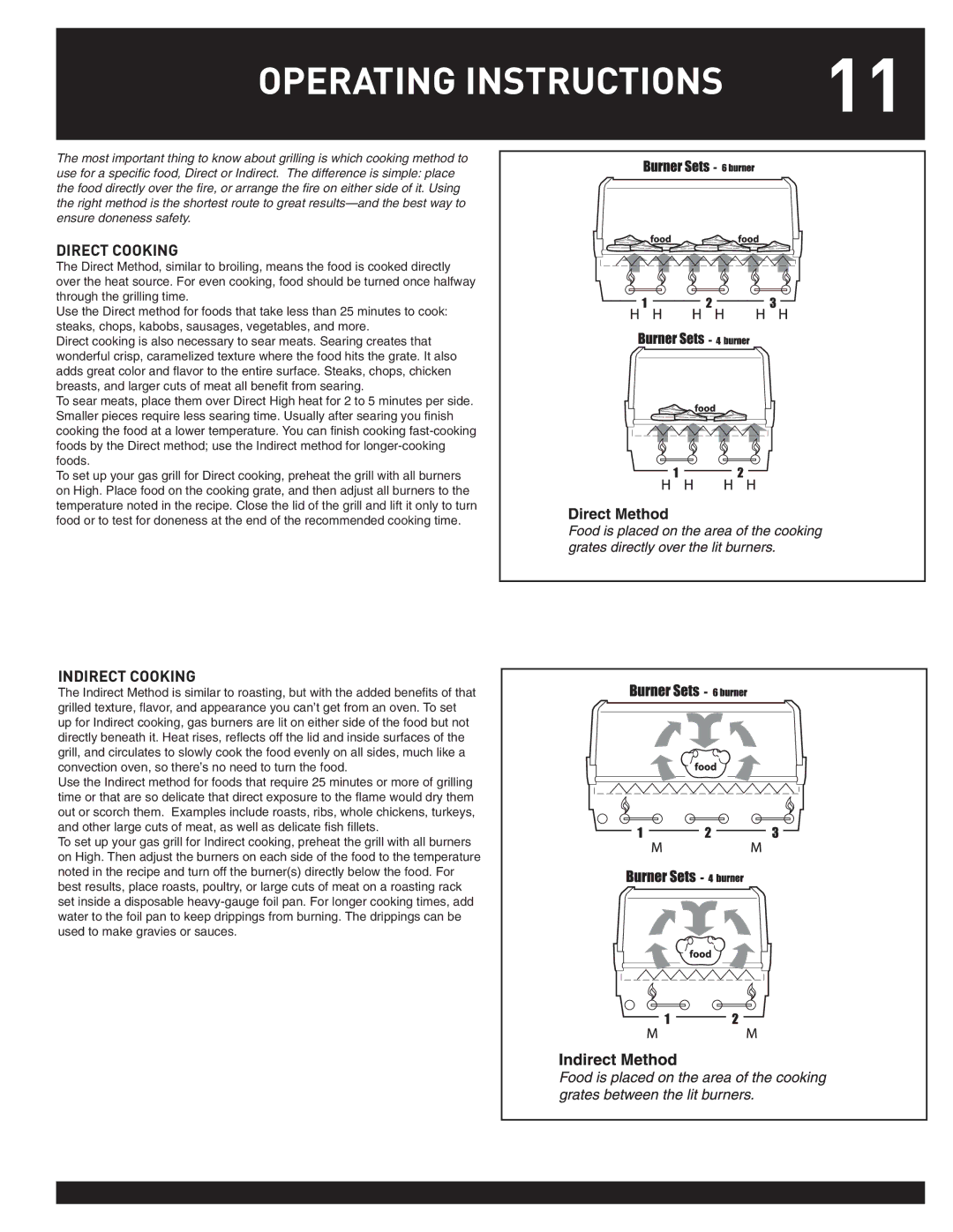 Weber 38044 manual Operating Instructions, Direct Cooking, Indirect Cooking 