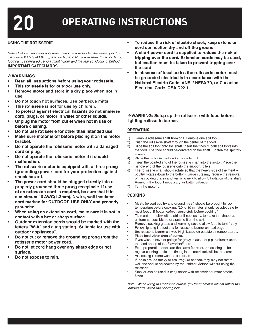 Weber 38044 manual Using the Rotisserie Important Safeguards, Cooking 