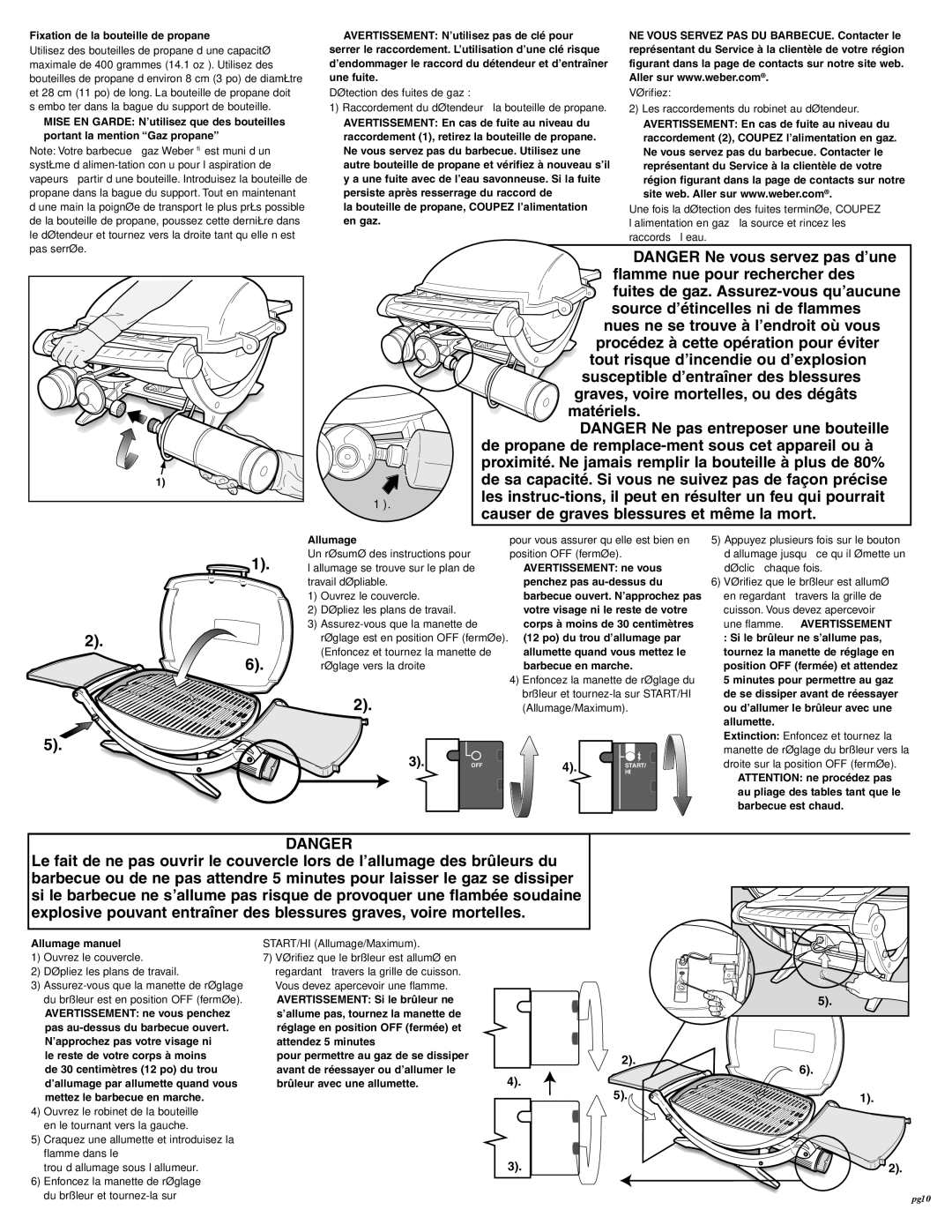 Weber 386002 Flamme nue pour rechercher des, Fuites de gaz. Assurez-vous qu’aucune, Source d’étincelles ni de flammes 