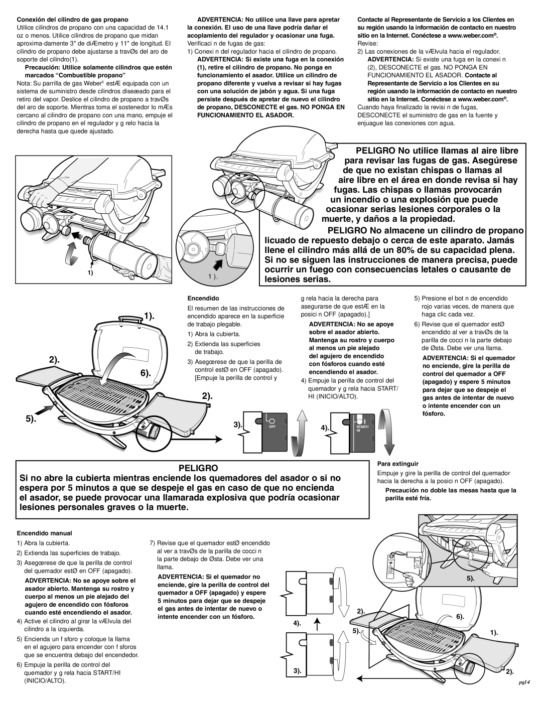 Weber 386002, 396002 Peligro No utilice llamas al aire libre, Para revisar las fugas de gas. Asegúrese, Lesiones serias 