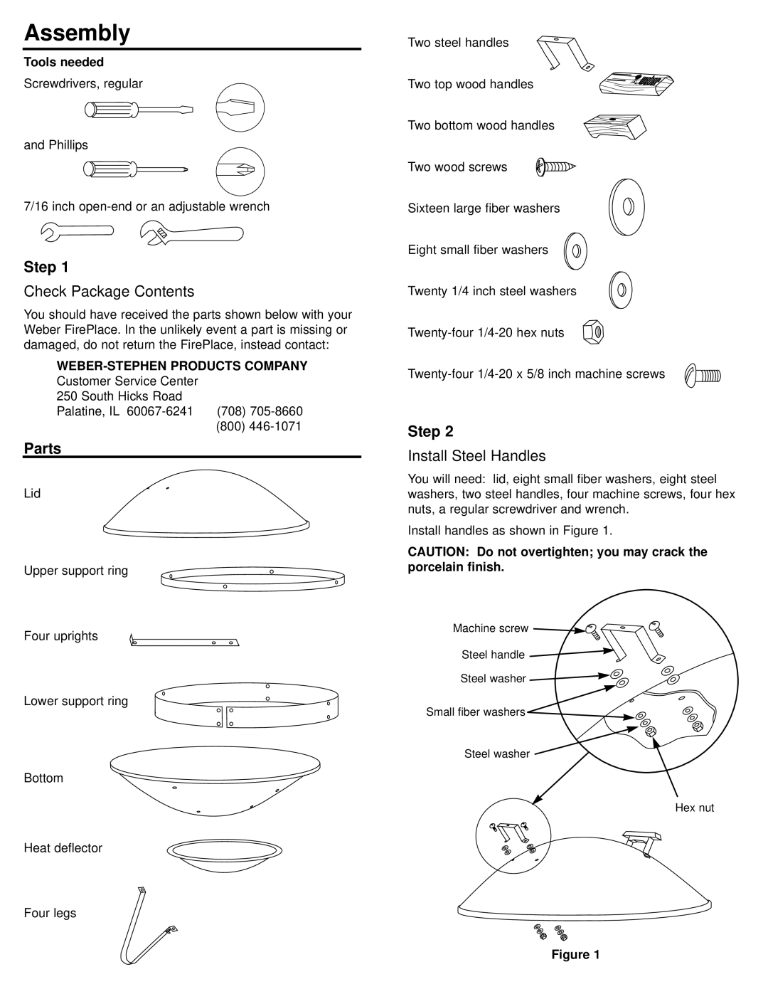 Weber 39935, FirePlace manual Check Package Contents, Install Steel Handles 