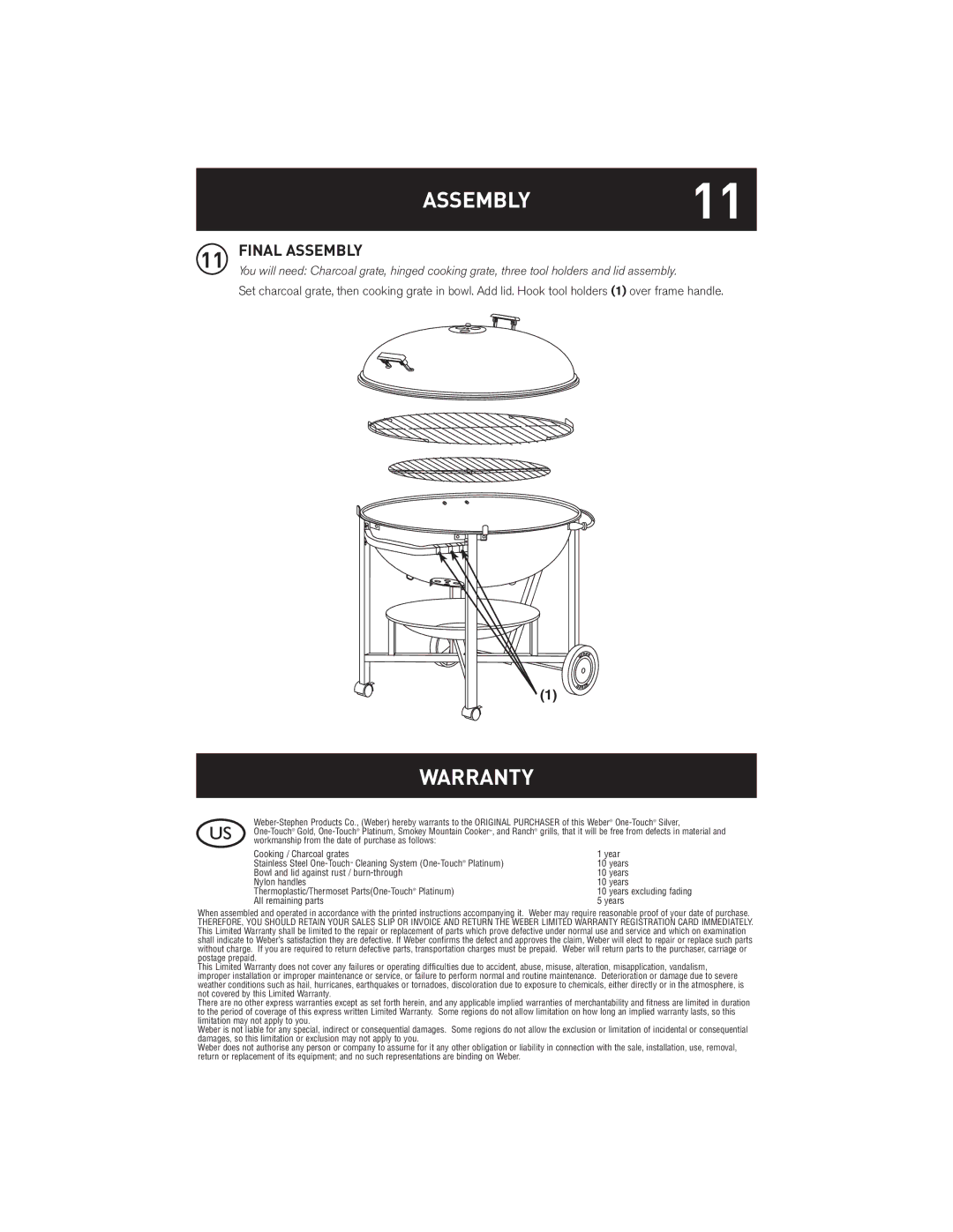 Weber 39950 manual Warranty, Final Assembly 